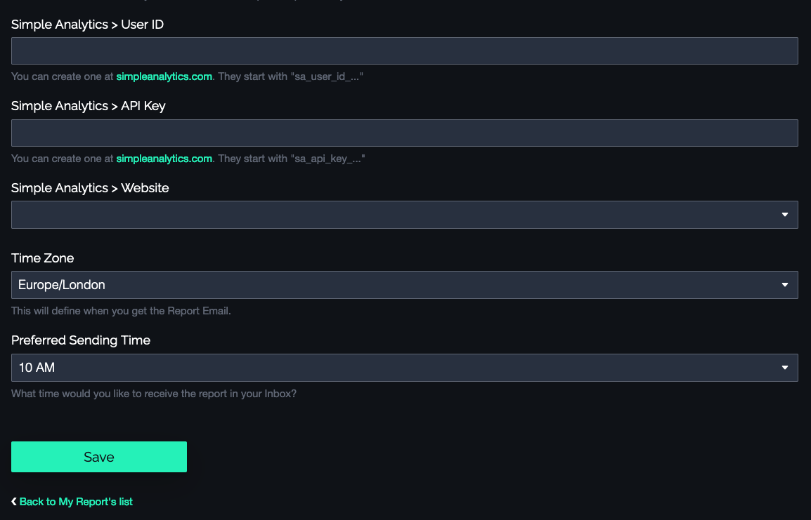 Create a report at Dailytics - form, second part