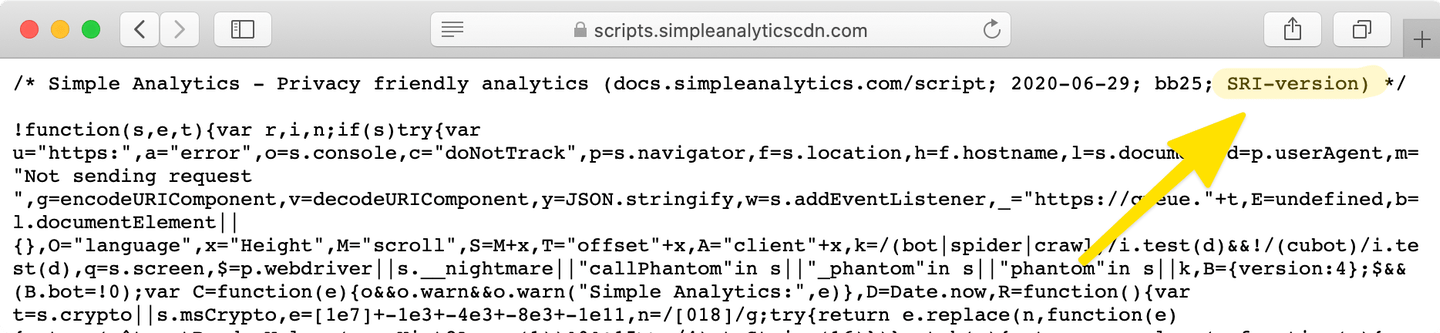 SRI script viewed in the Safari browser