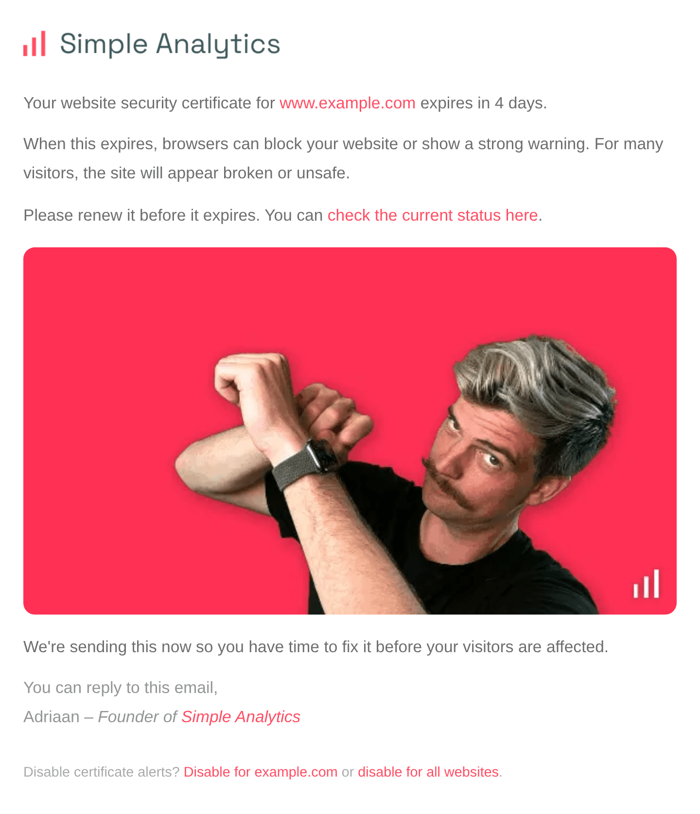 SSL expiry alert email